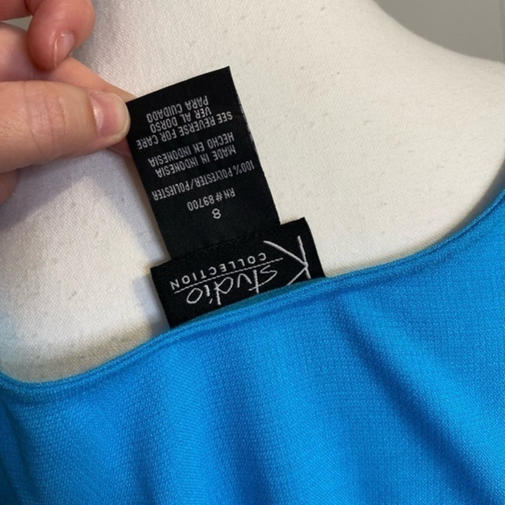 K Studio Collection Vintage 3 Piece Blue tank top w/ skirt and vibrant sheer top - Picture 8 of 17